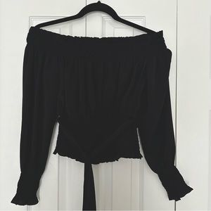 Express Satin Smocked Off the Shoulder Top